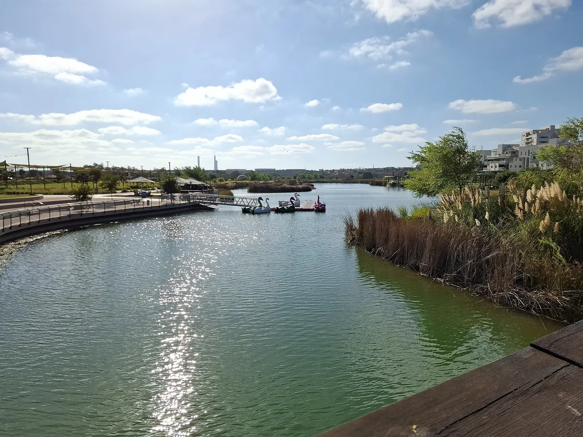 The lake in Ashkelon Eco Park seen from the bridge